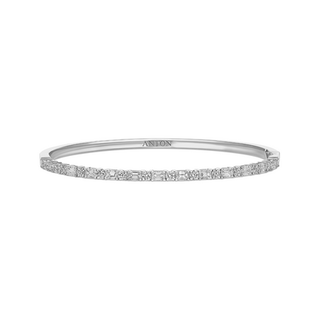 Riviera Emerald and Round Cut Medium Natural Diamond Bangle | 18K White Gold