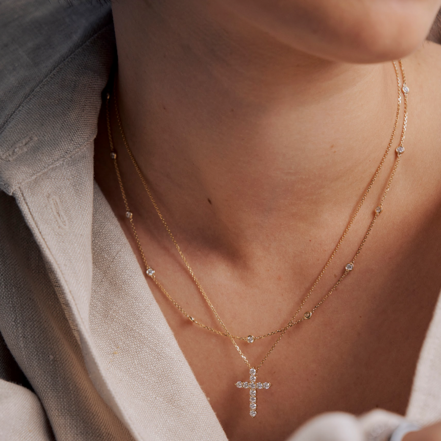 Stella Diamond Cross Necklace | Yellow Gold