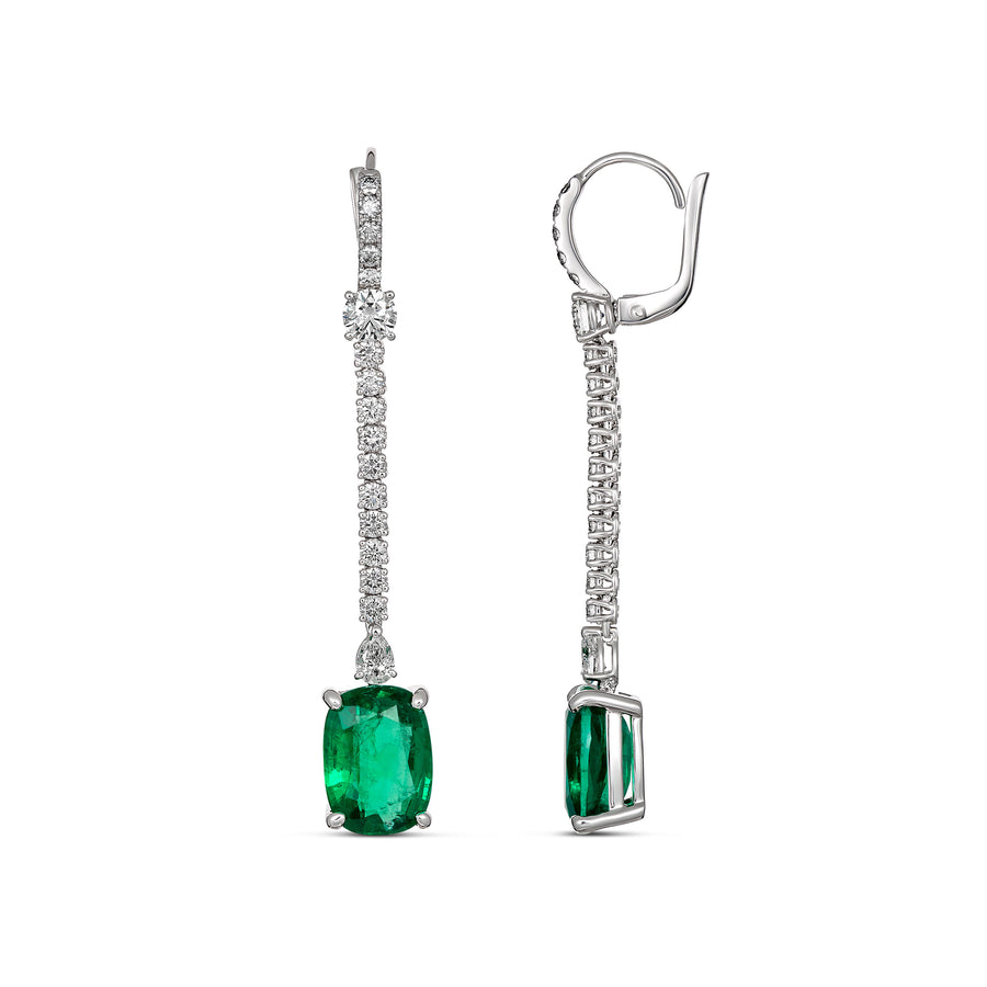 Regal Collection® Cushion Cut Emerald Diamond Drop Earrings | White Gold