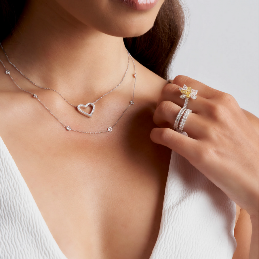 Classic Diamond Heart Necklace | White Gold