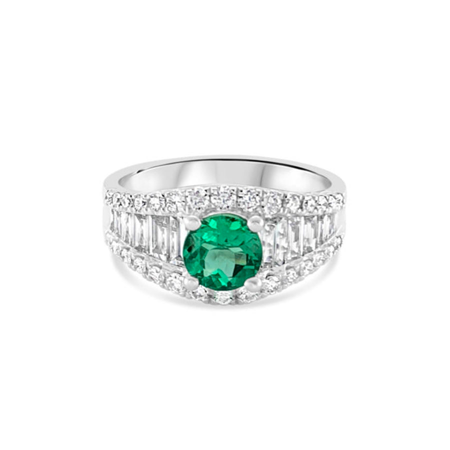 Regal Collection® Emerald & Diamond Ring Round Brilliant Cut Ring | White Gold