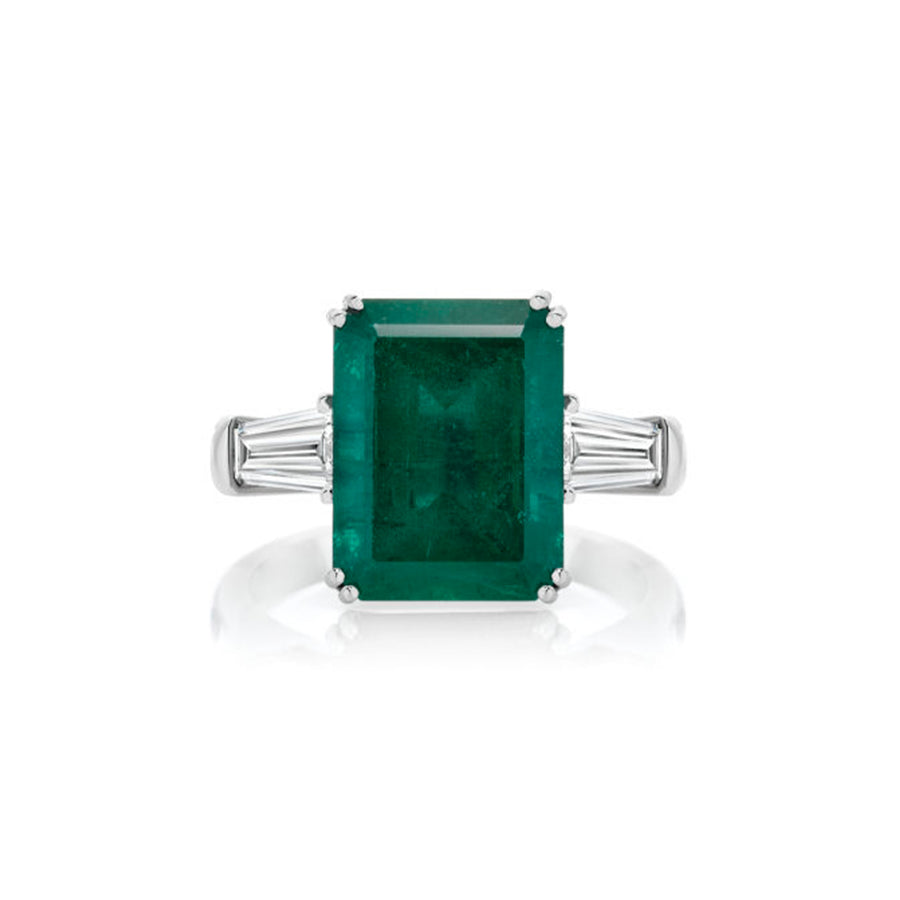 High Jewellery Emerald and Diamond Ring Three Stone Ring | Platinum