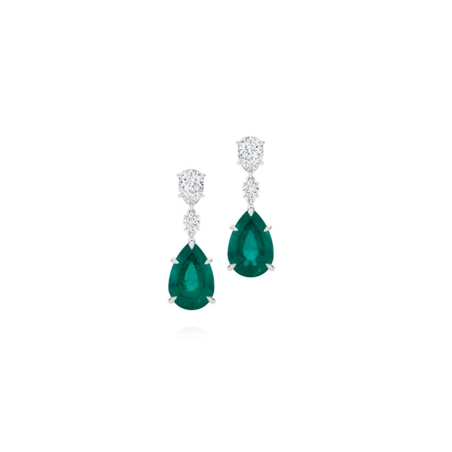 High Jewellery Collection Emerald and Diamond Drop Earrings | Platinum