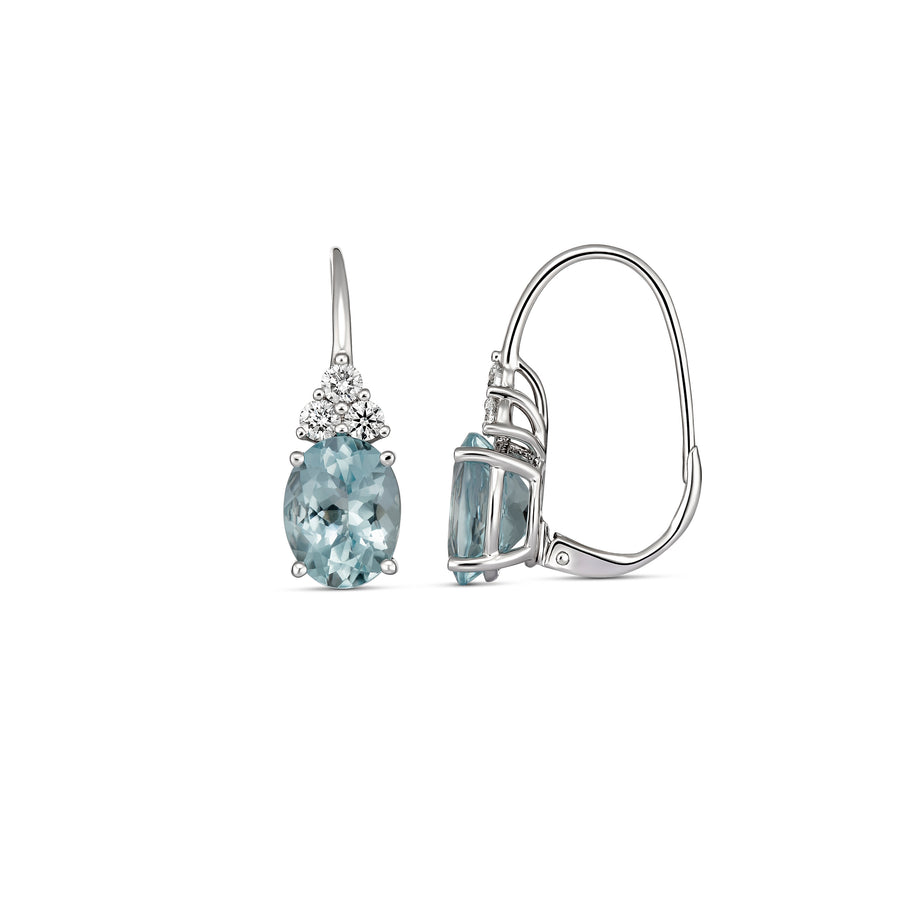 Regal Collection® Oval Cut Aquamarine Gemstone and Diamond Earrings | White Gold