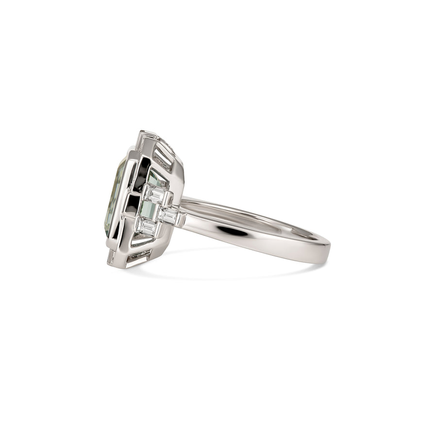 Regal Collection® Aquamarine Emerald Cut Ring with Diamond Halo | White Gold