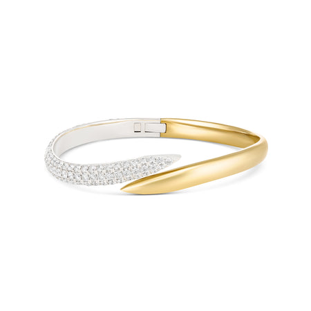 Artisan Two Tone Large Diamond Bangle | 18K White & Yellow Gold