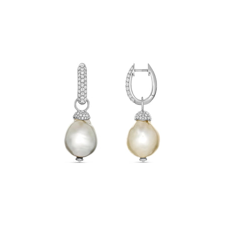 Artisan Baroque Pearl and Diamond Drop Earrings