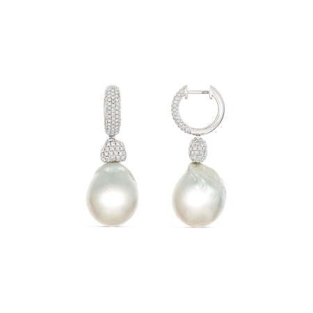 Artisan Duet Baroque South Sea Pearl and Diamond Drop Huggies