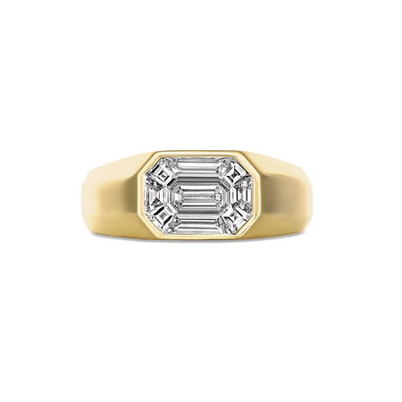 Illusion East-West Emerald Cut Illusion Signet Ring | 18k Yellow Gold