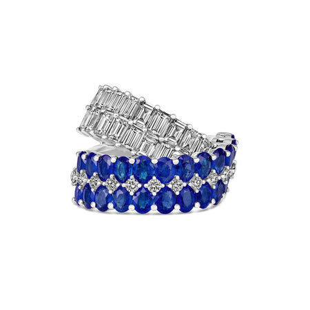 Artisan Diamond and Blue Sapphire Crossover Ring | 18K White Gold