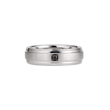 Men's Single Black Diamond Wedding Band | White Gold
