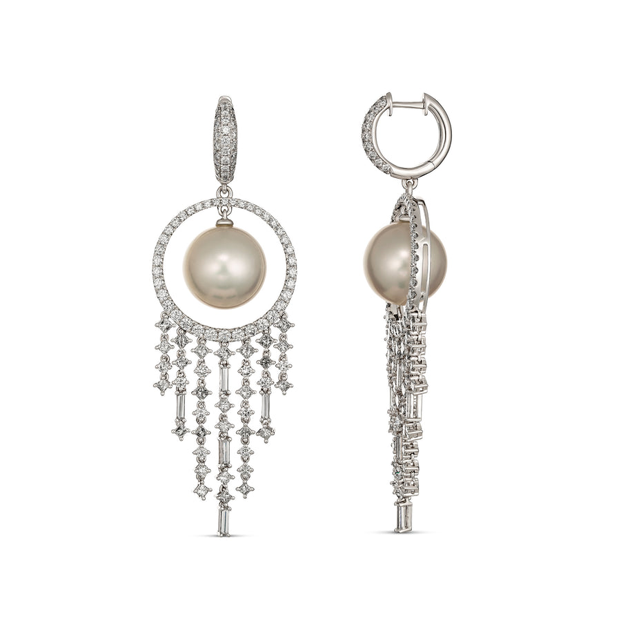 Artisan Pearl and Diamond Chandelier Drop Earrings | White Gold