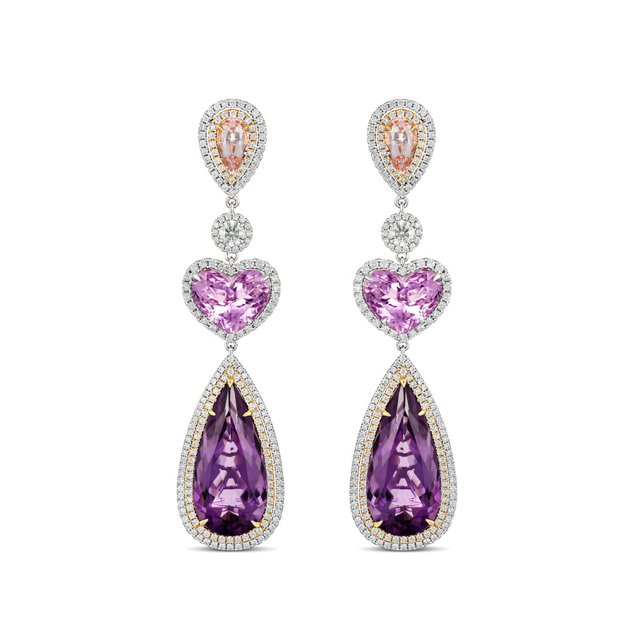 Bauble® Gemstone and Diamond Drop Multi Shape Earrings | White Gold
