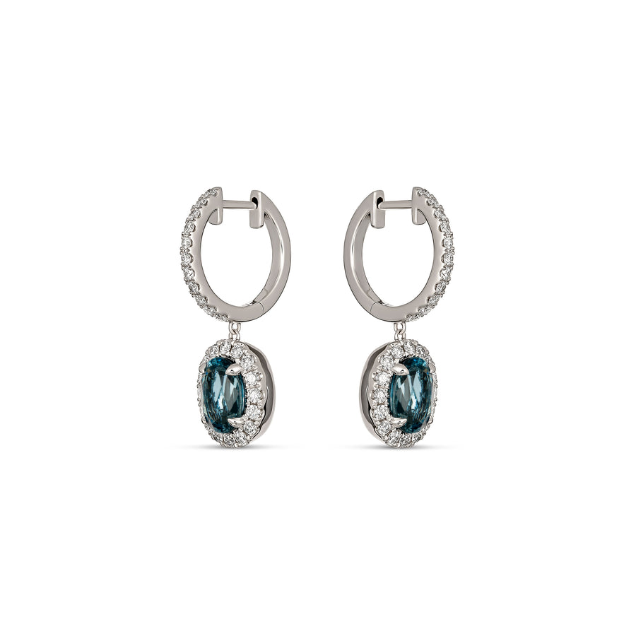 Regal Collection® Oval Cut Blue Tourmaline and Diamond Huggies | White Gold