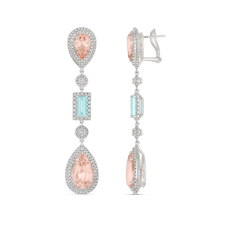 Regal Collection® Morganite and Aquamarine Natural Diamond Drop Earrings | 18K White Gold
