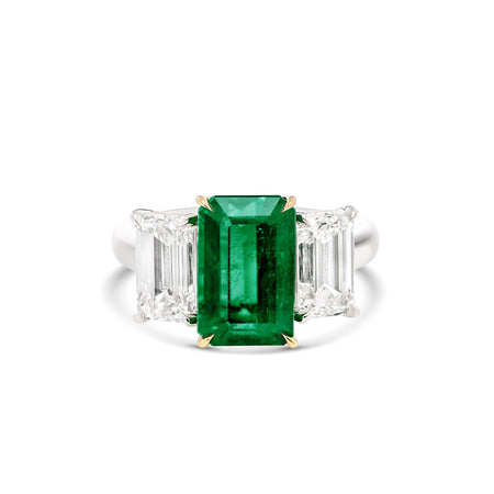 High Jewellery Three Stone Emerald Cut Diamond Ring | 18K White Gold