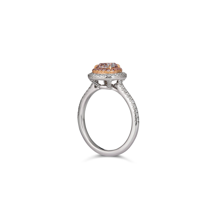 Classic Engagement Cushion Cut Pink Diamond Ring with Halo | White Gold