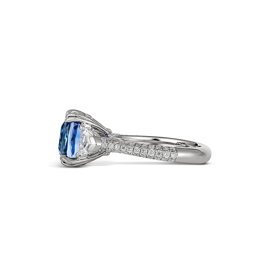 Regal Collection® Cushion Cut Sapphire and Diamond Three Stone Ring | White Gold