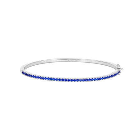 Krisscut Half Moon Sapphire Gemstone Bangle | 18K White Gold