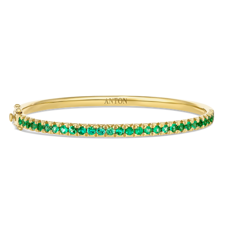 Krisscut Half Moon Emerald Gemstone Medium Bangle | 18K Yellow Gold