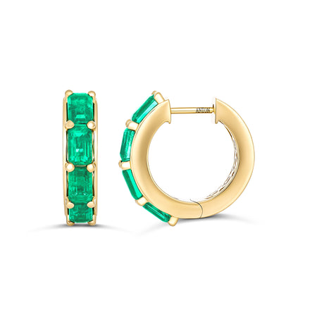 Riviera Emerald Gemstone Large Huggies | 18K Yellow Gold