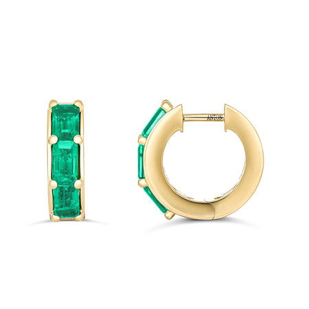 Riviera Emerald Gemstone Small Huggies | 18K Yellow Gold