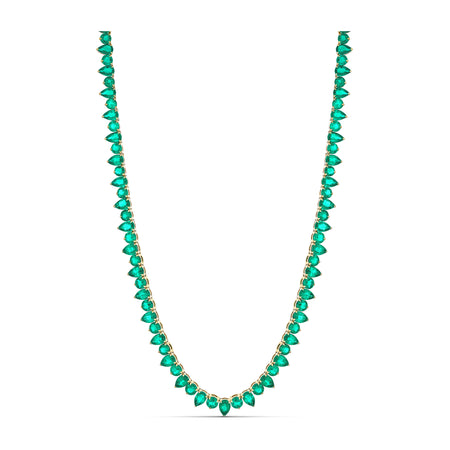 Riviera Pear and Round Brilliant Cut Emerald Gemstone Necklace | 18K Yellow Gold