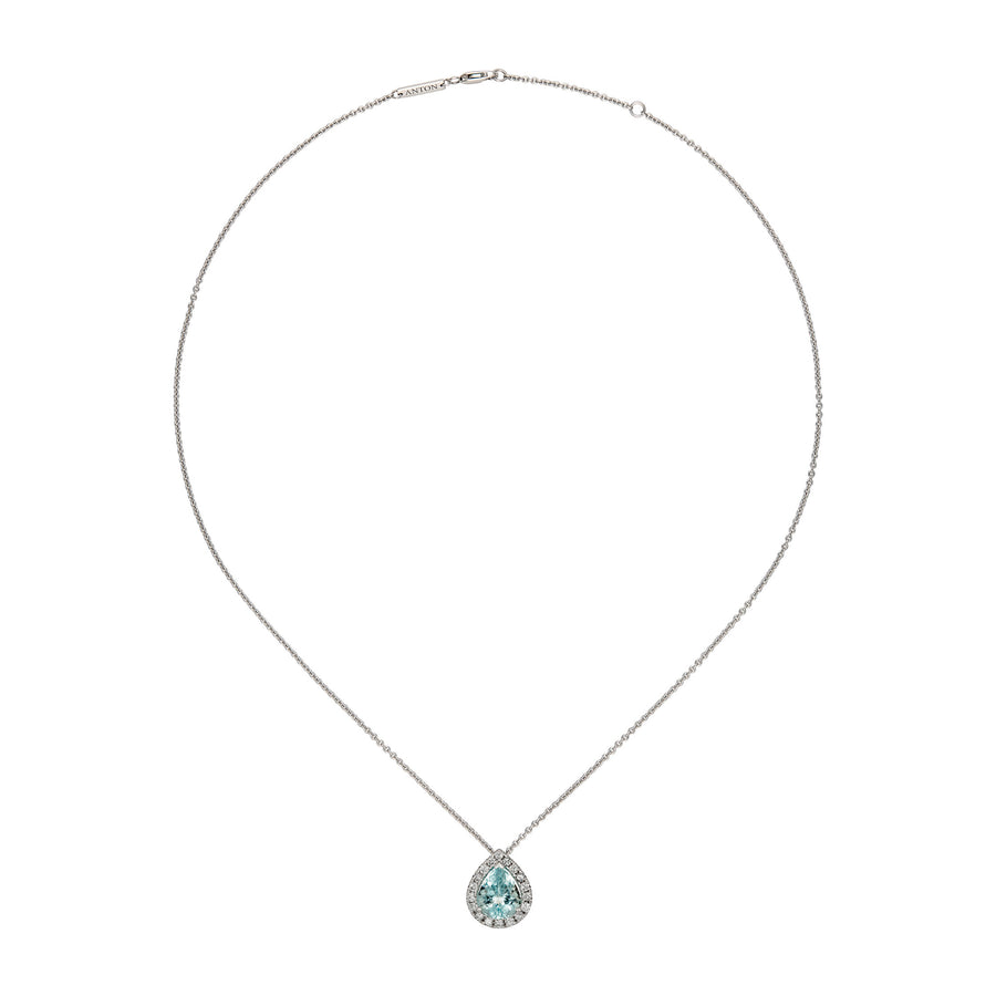Regal Collection® Aquamarine Pear Cut Diamond Halo Necklace | White Gold