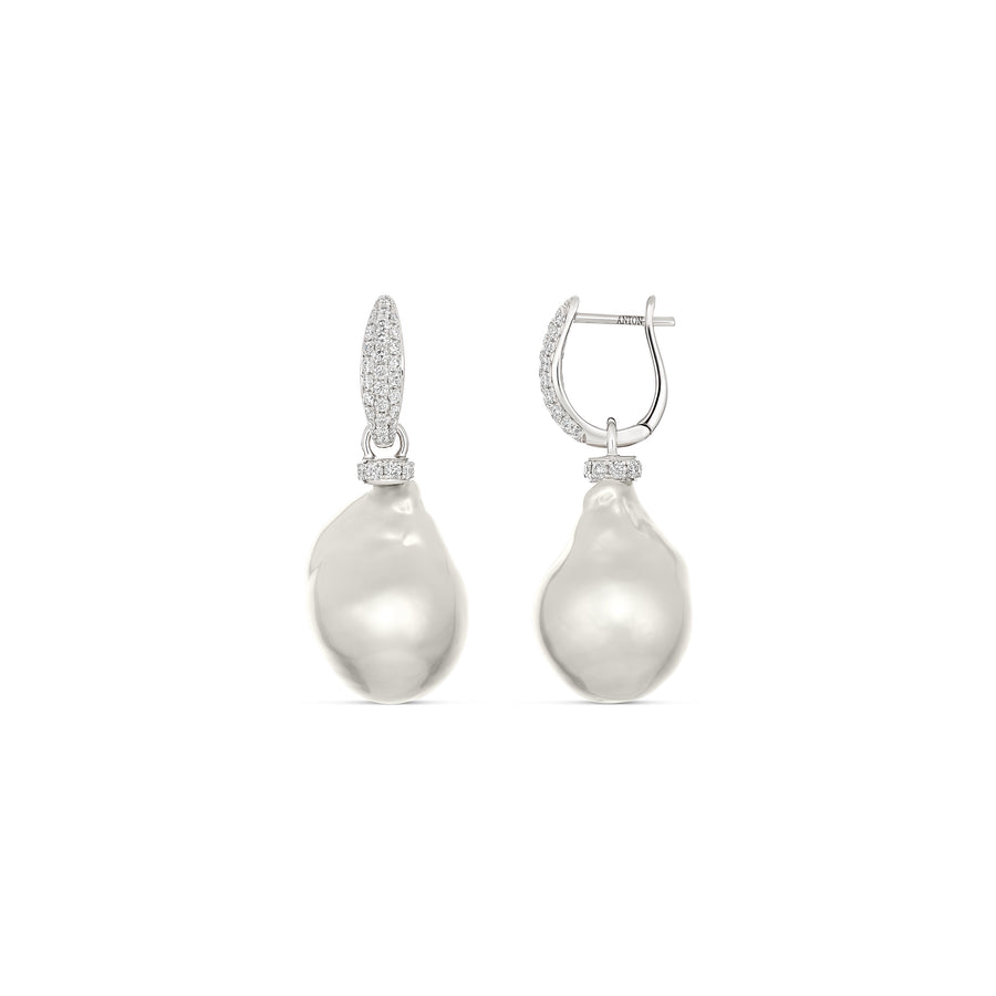 Artisan South Sea Pearl and Diamond Drop Earrings | White Gold