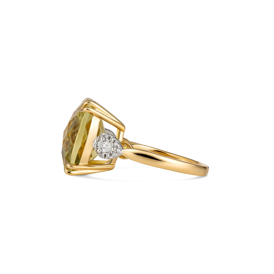 Regal Collection® Cushion Cut Lemon Quartz Three Stone Diamond Ring | Yellow Gold
