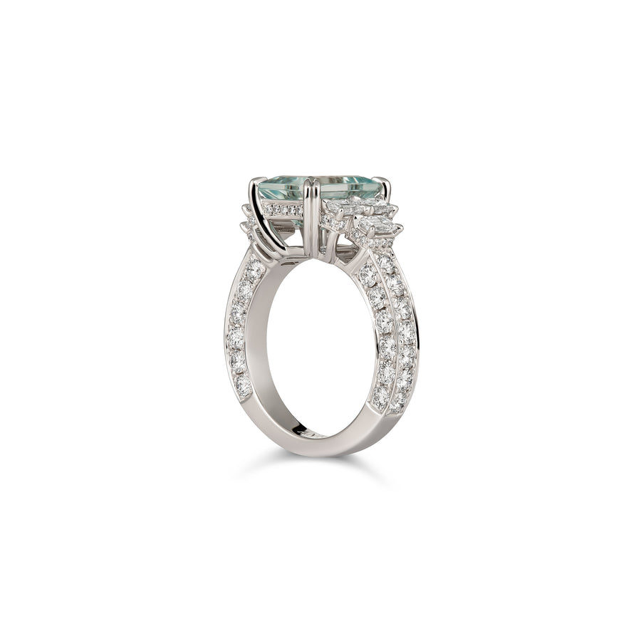 Regal Collection® Aquamarine Emerald Cut Three Stone Diamond Ring | White Gold