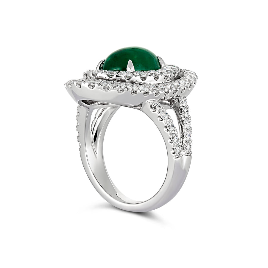 Regal Collection® Oval Cut Emerald Coloured Gemstone and Diamond Ring | White Gold