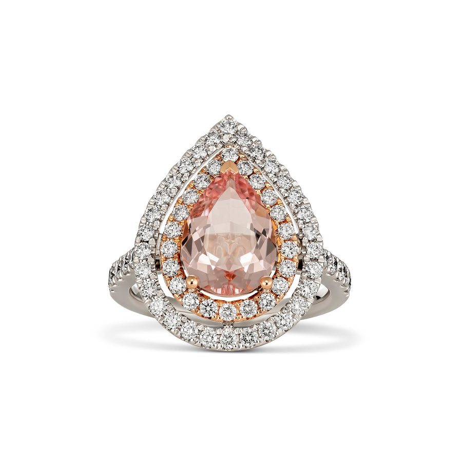 Regal Collection® Pear Cut Pink Morganite Gemstone and Diamond Ring | White Gold