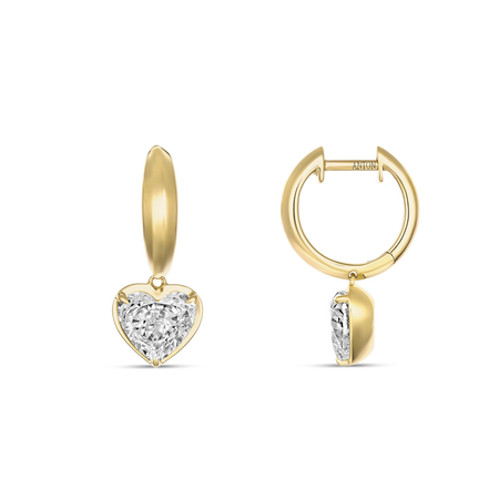 Riviera Luminous Heart Diamond Huggie Drop Earrings | 18k Yellow Gold