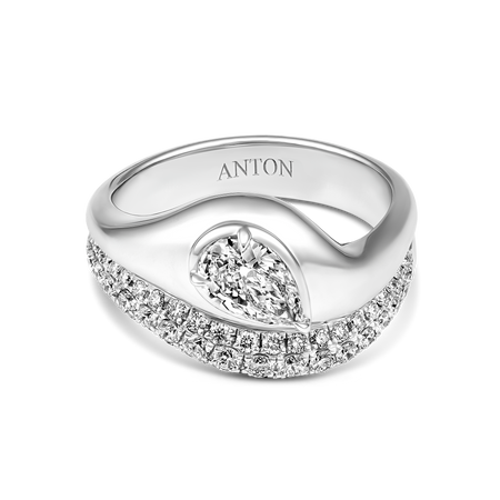 Riviera Luminous Pavé Wave Pear Natural Diamond Ring | 18K White Gold