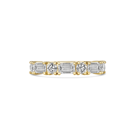 Riviera Emerald and Round cut Diamond Ring | 18k Yellow Gold