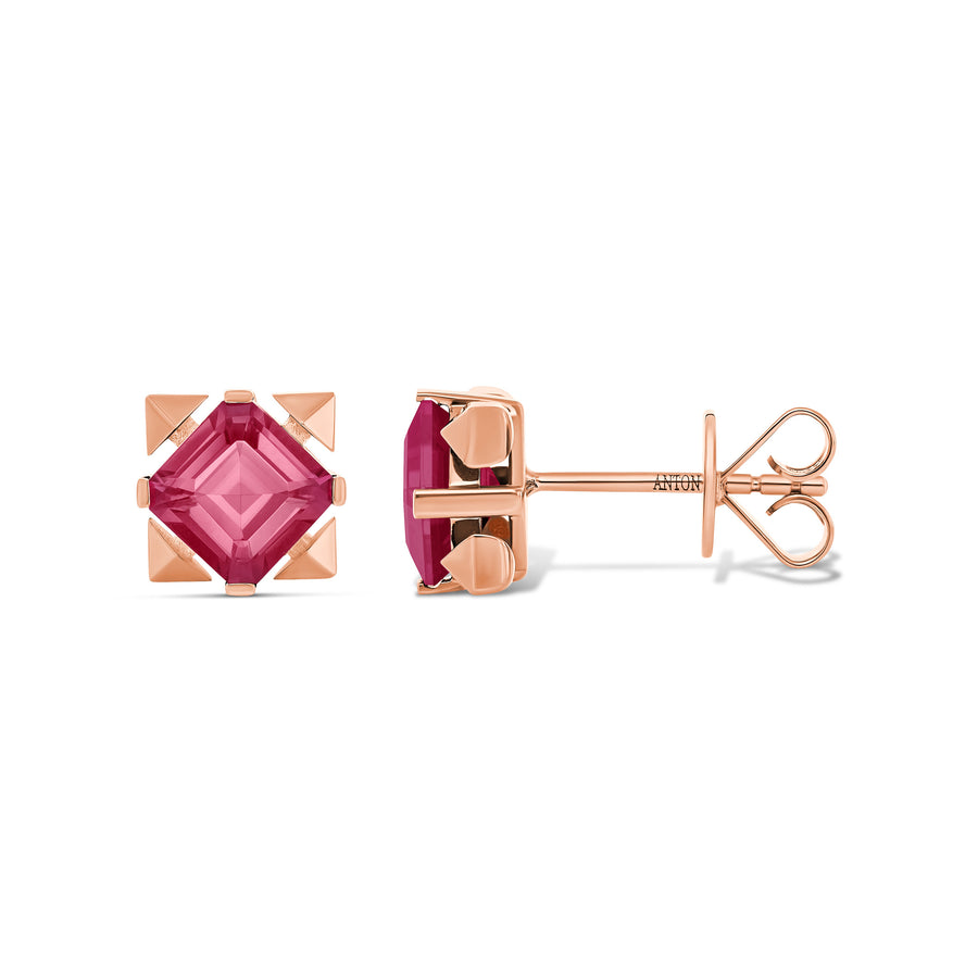 R.08™ Vivant Pink Rhodolite Coloured Gemstone Studs Large | Rose Gold