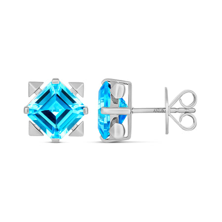 R.08® Vivant Blue Topaz Coloured Gemstone Stud Earrings | 18K White Gold