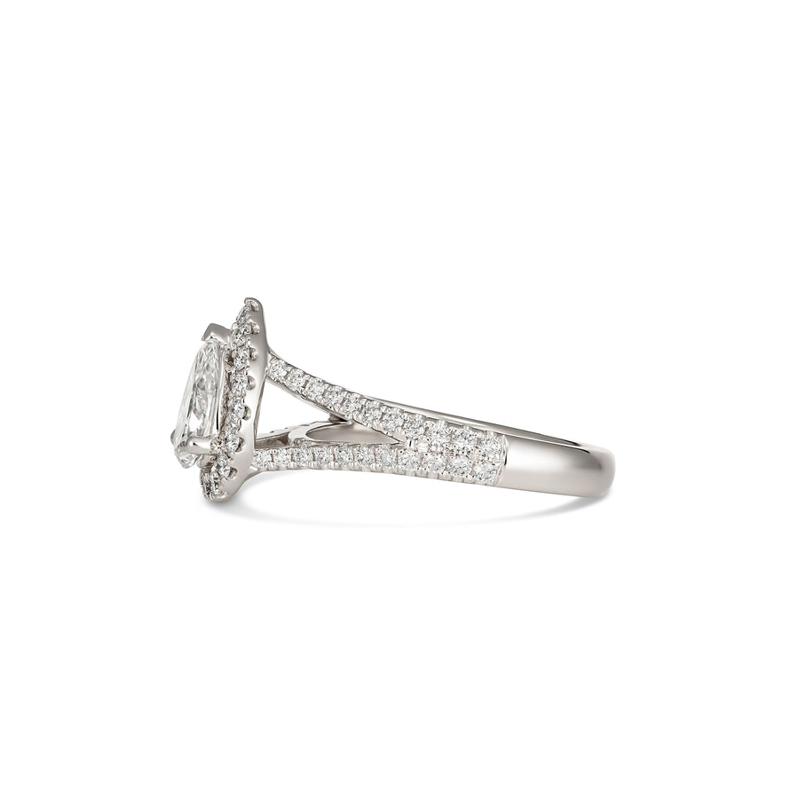 Classic Engagement Pear Cut Diamond Ring with Diamond Halo | Platinum