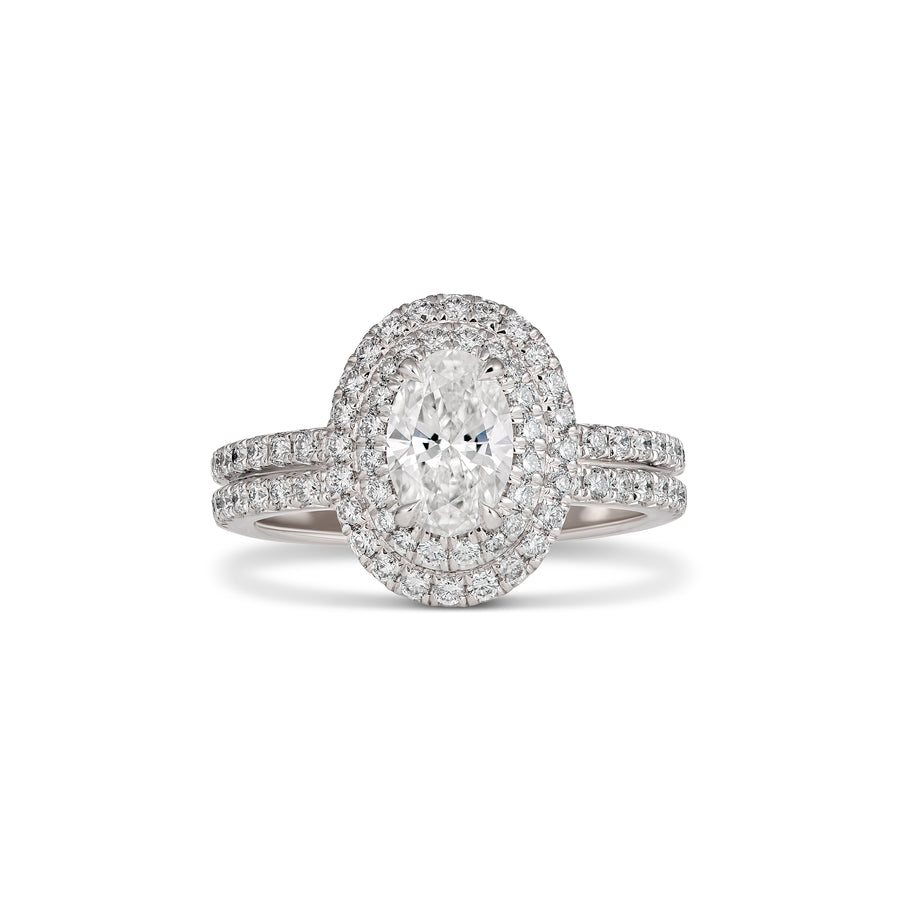 Classic Oval Diamond Engagement Ring with Double Halo | Platinum