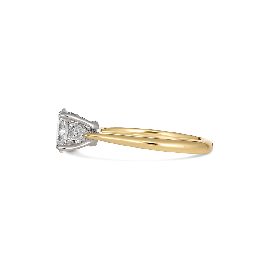 Classic Engagement Three Stone Oval and Pear Cut Diamond Ring | Yellow Gold