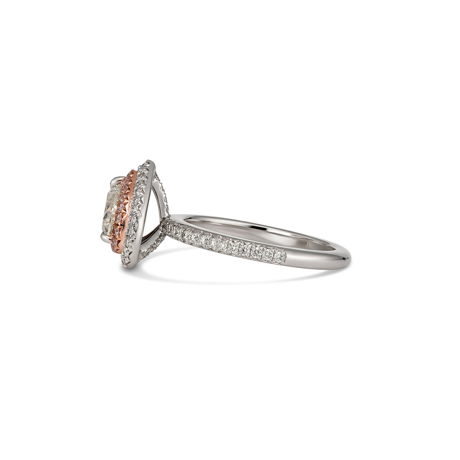 Classic Engagement Heart Shape Pink Diamond Ring with Diamond Halo | Platinum