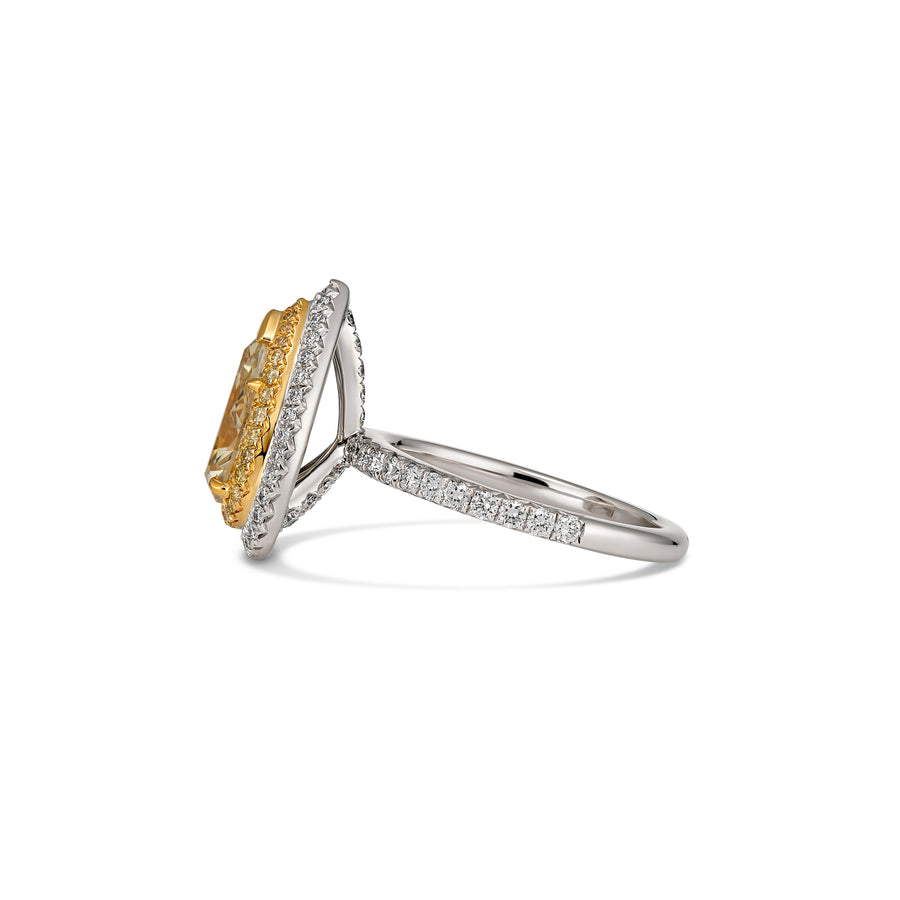 Hello Yellow™ Pear Cut Fancy Yellow Diamond Ring with Diamond Halo | Platinum