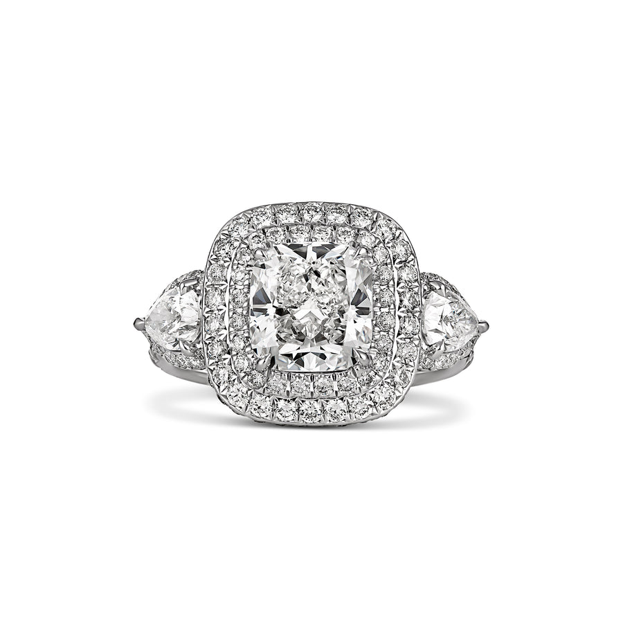 Hot Rocks® Collection Cushion Cut Engagement Ring with Double Diamond Halo | White Gold