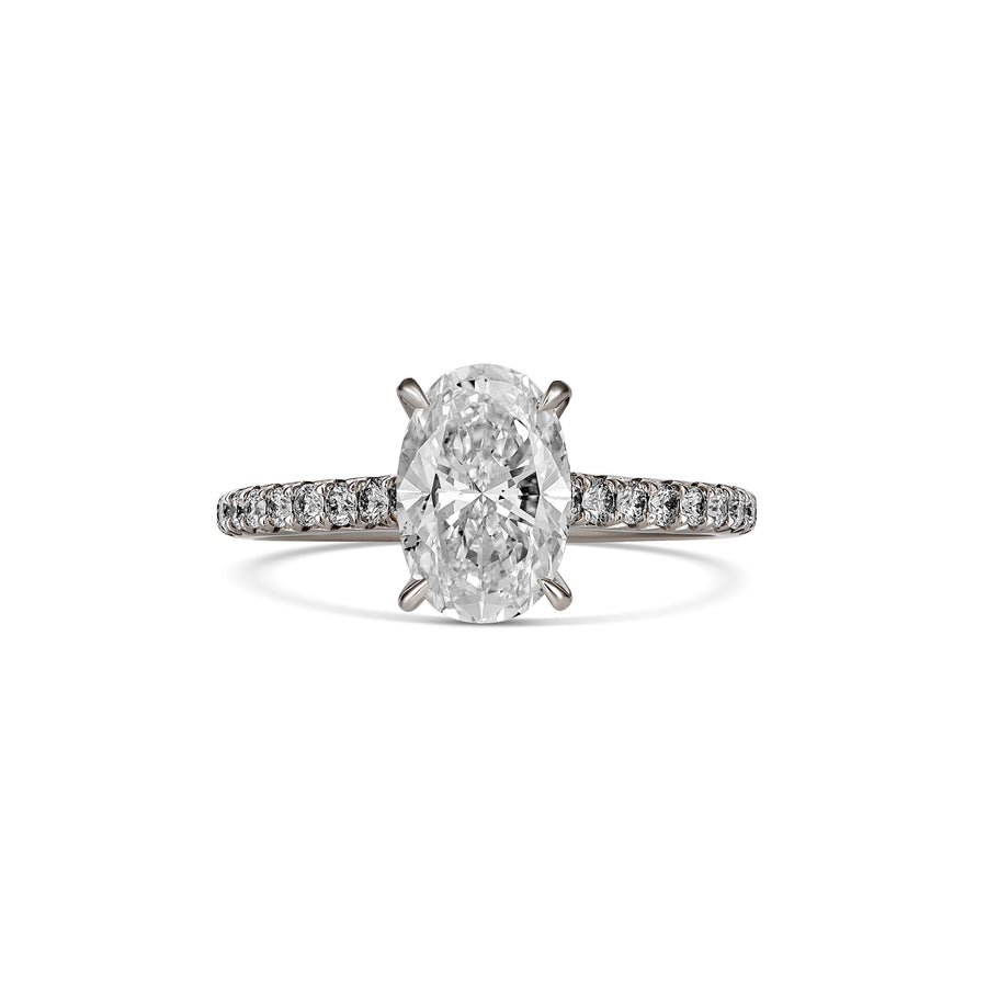 Classic Engagement Oval Cut Diamond Ring with Diamond Band | Platinum