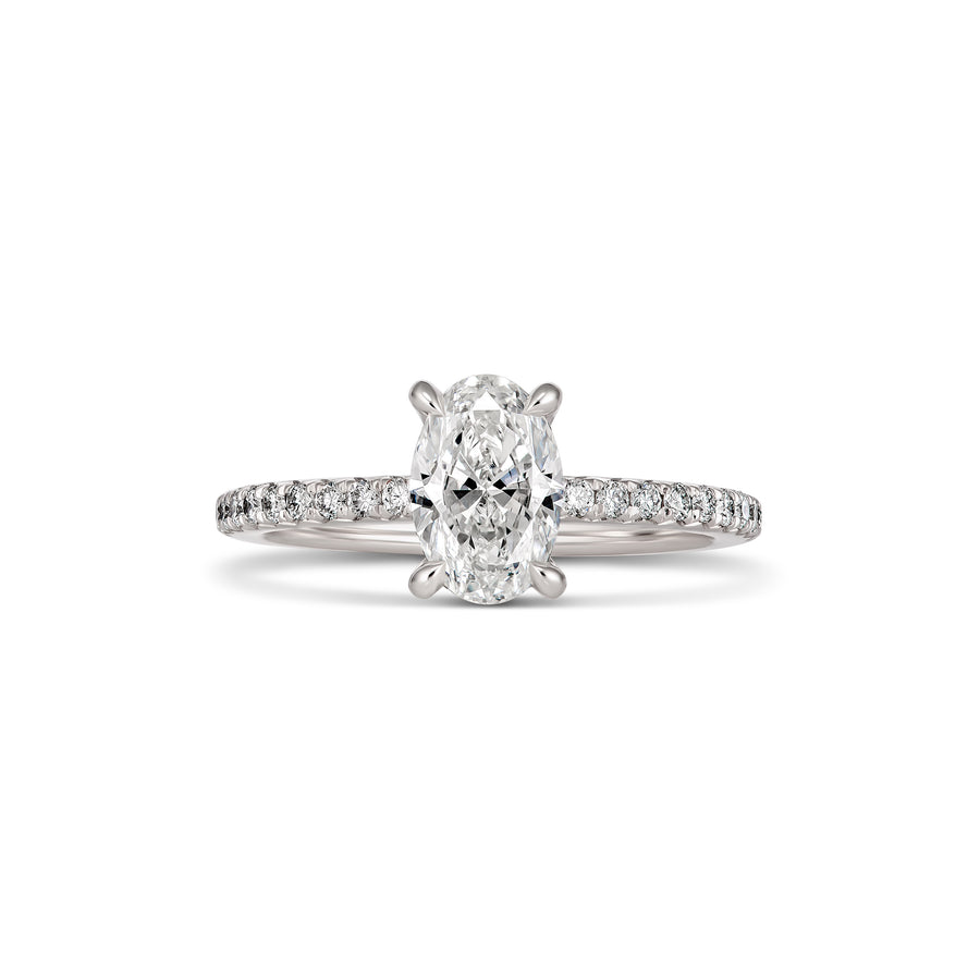 Classic Engagement Oval Cut Diamond Ring with Diamond Band | White Gold