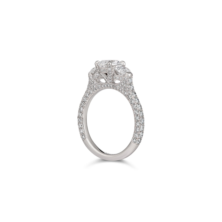 Classic Engagement Three Stone Oval Cut Diamond Ring | Platinum