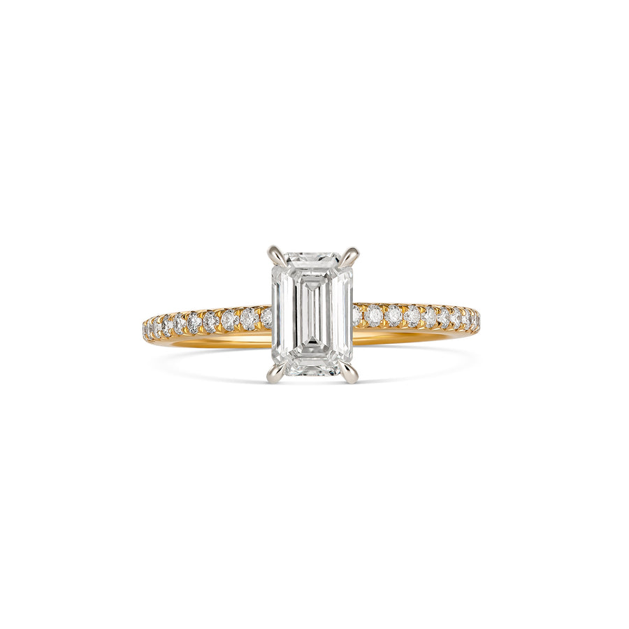 Classic Engagement Emerald Cut Diamond Ring with Platinum Claws | Yellow Gold