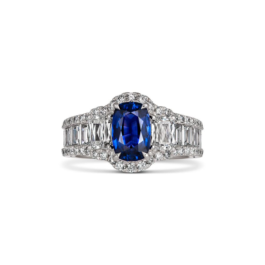 Regal Collection® Cushion Sapphire and Diamond Baguette Ring | Platinum