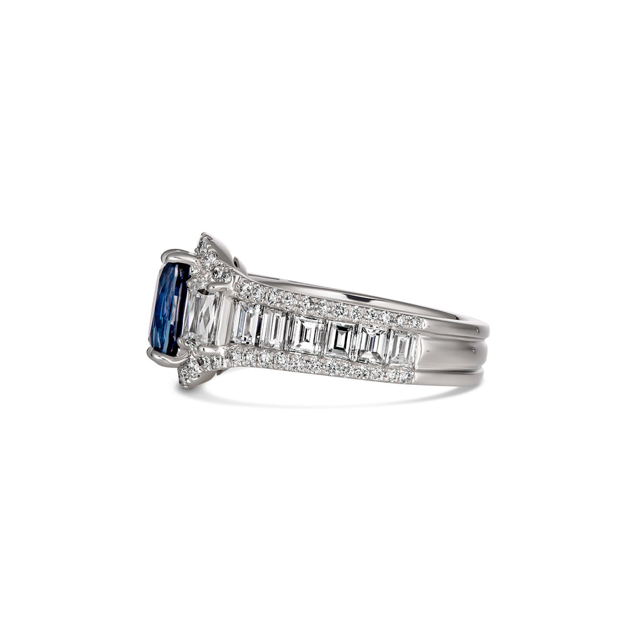 Regal Collection® Cushion Sapphire and Diamond Baguette Ring | Platinum